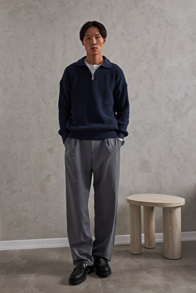 HYMAN Men's Oversized Sweater with Zipper at the Neck