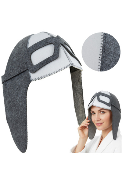 zola Sauna helmet, aviator model, protects hair and scalp, universal, 32x20 cm, felt, gray/white