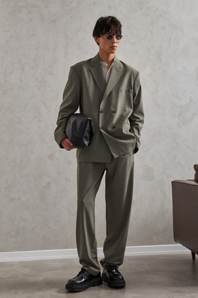 HYMAN Men's Oversize Comfortable Fit Double Breasted Suit