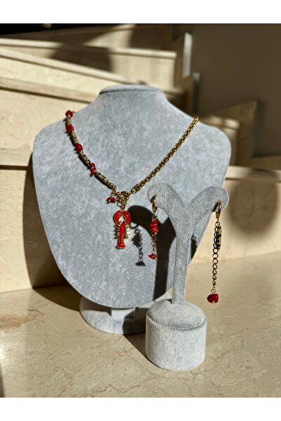 Gigi Kırmızı mercan ve jasper tasarım küpe