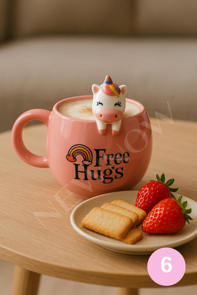 NEWNOW Dream Porcelain Mug – Cute Figure with Lid, Gift Set Compatible, 350 ml Latte & Coffee Cup