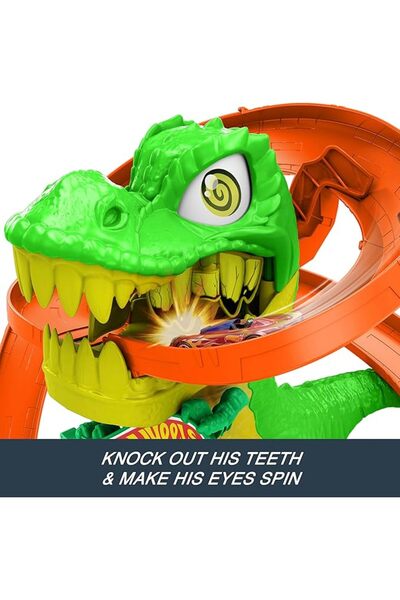 HOT WHEELS Diecast City T-Rex Blaze Battle Playset 1:64 Scale Dinosaur Nemesis