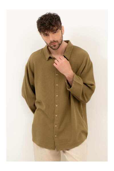 İpekçi Otantik Etamin Unisex Oversize Shirt Khaki