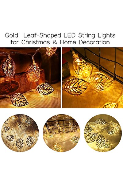 KASTWAVE Gold Leaf Fairy Lights, 3D Metal Leaf String Lights 20 LED USB Powered, 3m Waterproof