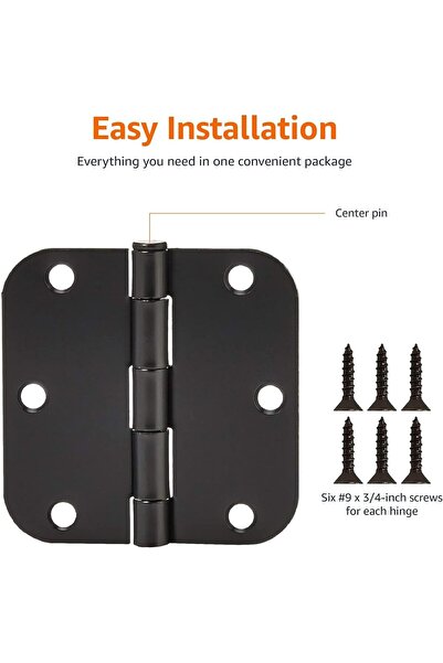 Amazon basics Rounded 3.5 Inch x 3.5 Inch Door Hinges, 18 Pack, Matte Black