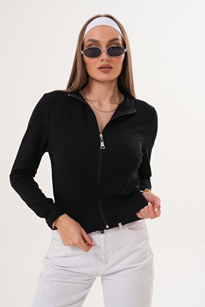 ŞİMAL Women's Zipper Closure Wrinkled Jacket 255420 -