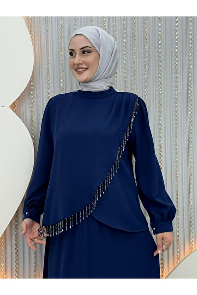 Asortix Γυναικείο Βραδινό Φόρεμα Χιτζάμπ Κρεπ Ύφασμα-Με Κάλυμμα Μπροστά-Μανσέτα με ένα κουμπί στον αστράγαλο |   Φούστα με ελαστικό βολάν