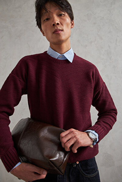 HYMAN Ανδρικό πουλόβερ με λαιμόκοψη oversized με αντίστροφο πλεκτό σχέδιο