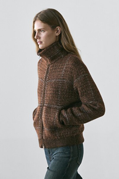 Massimo Dutti Alpaka Yünlü Ekose Örgü Ceket
