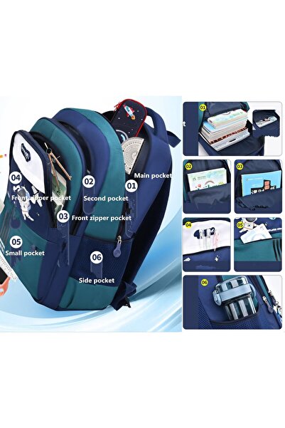 OEM Astronaut Elementary School Backpack, 3-Piece Set, 29x14x46cm, Green