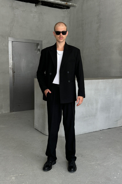 HYMAN Men's Oversize Comfortable Fit Double Breasted Suit