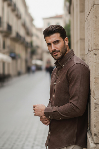 NAZEF Modern Cut High Quality Button Collar 100% Cotton Denim Shirt (Premium Series)