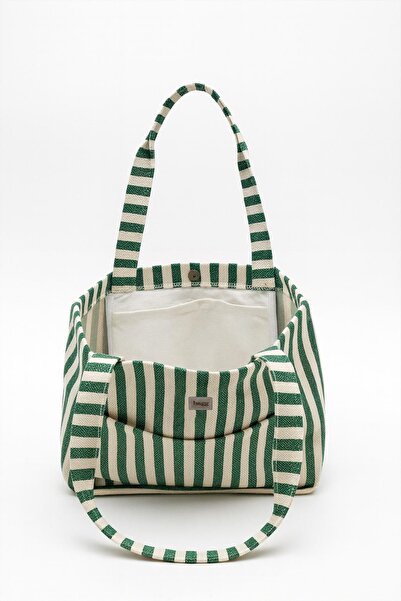 Bagg Green Striped Woven Fabric Bag