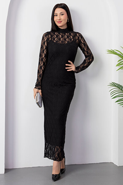 PULLIMM Рокля с дълъг ръкав и дантела и стояща яка DKS1362