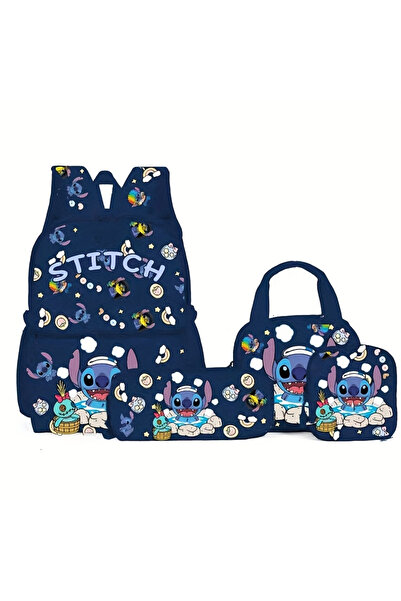 NO BRAND حقيبة ظهر ستيتش للطلاب، مجموعة من 3 قطع، أزرق