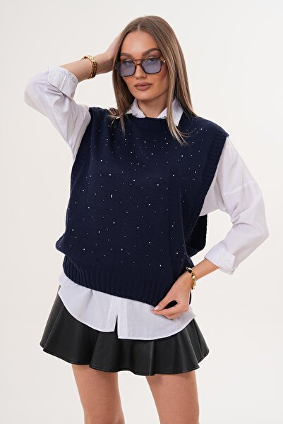 ŞİMAL Women's Stone Embroidery Detailed Knitwear Knitted Sweater 255167 -