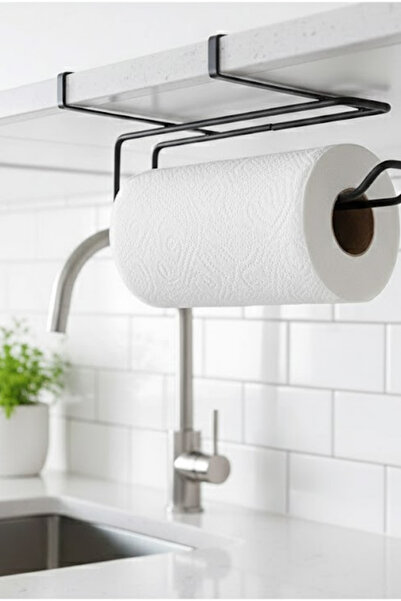 Orvila Black Metal under Cabinet Hanging Paper Towel Holder - No Drilling Required Kitchen Organizer Roll Holder
