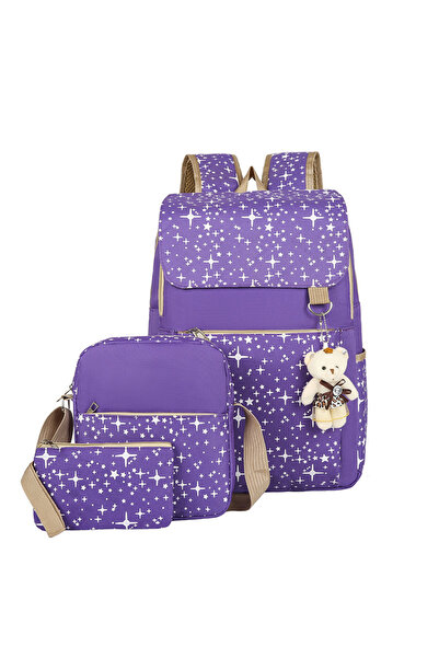 NO BRAND Student School Bag, Large Capacity, 3-Piece Set, 31x13x46cm, Purple