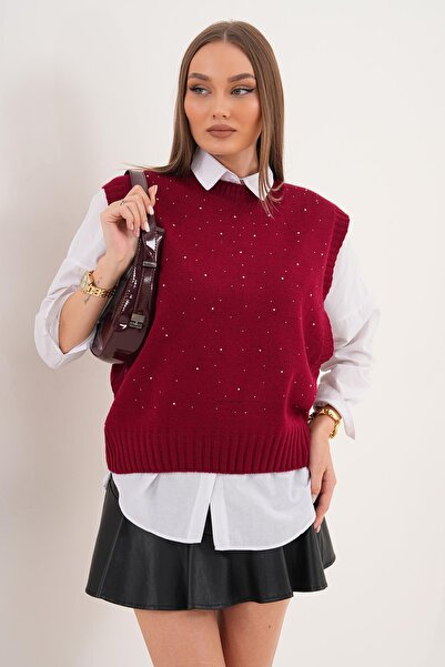 ŞİMAL Women's Stone Embroidery Detailed Knitwear Knitted Sweater 255167 -