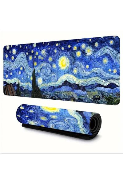 sgeteknoloji Sge Technology 70X30 cm Van Gogh Starry Night Design Anti-Slip Base Speed Surface Gamer Mouse Pad
