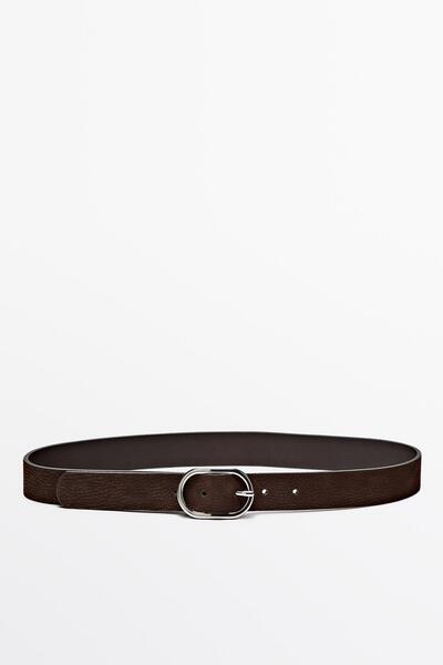 Massimo Dutti Oval buckle belt in nubuck leather