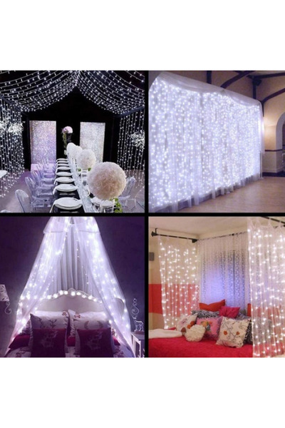 EMATTEIRO Instalație de Crăciun Tip Perdea 3x3m, 300 LED, USB, 8 Moduri, Telecomandă, Alb Rece