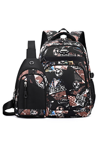 NO BRAND Men's Backpack Set (Backpack + Chest Bag), Large Capacity, Brown, 34...