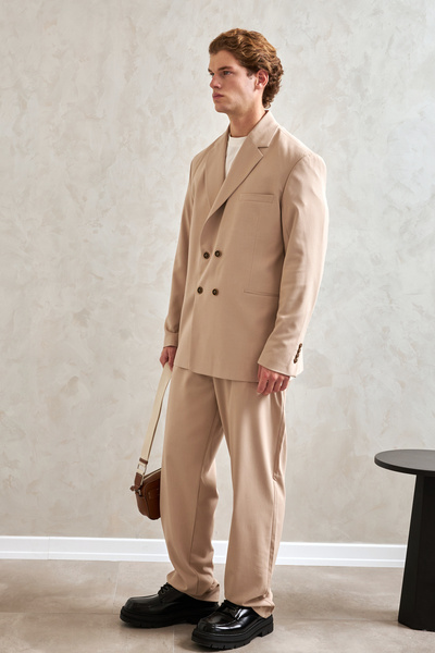 HYMAN Men's Oversize Comfortable Fit Double Breasted Suit