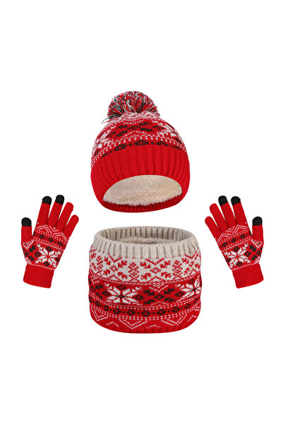 NO BRAND Children's Winter Warmth Set, Hat, Scarf, Gloves, Red