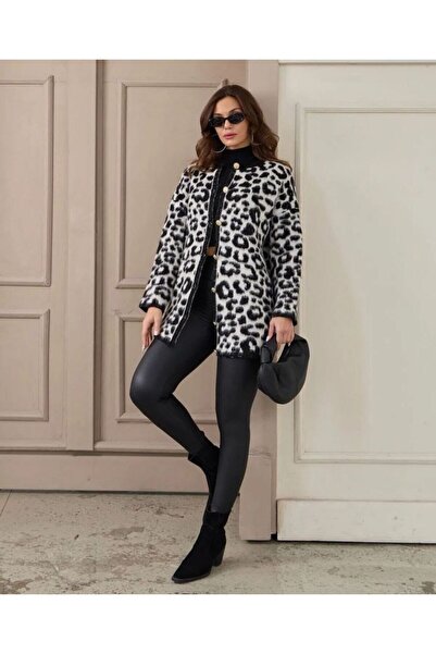 Fua Shop Γυναικεία ζακέτα πλεκτά με λεοπάρ σχέδιο