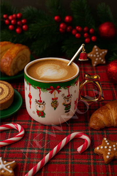 NEWNOW Deluxe Porcelain Mug – New Year's Special Design Mug Set with Gold Detailing, Steel Spoon, and Gift Box