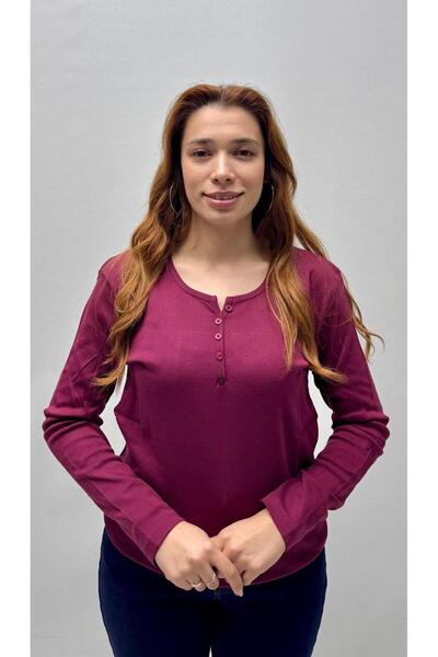 QYA Clothing تي شيرت أساسي بأكمام طويلة وقصة واسعة مصنوع من القطن بنسبة 100%