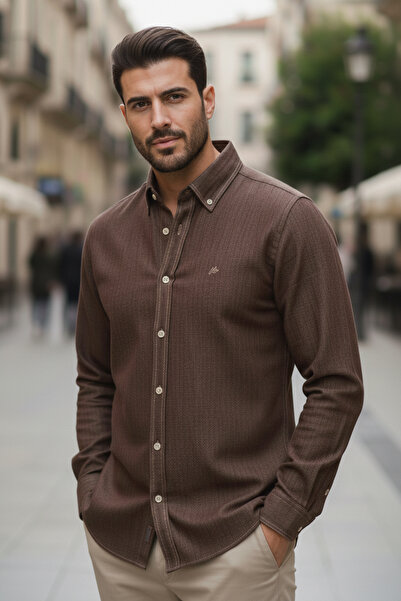 NAZEF Modern Cut High Quality Button Collar 100% Cotton Denim Shirt (Premium Series)