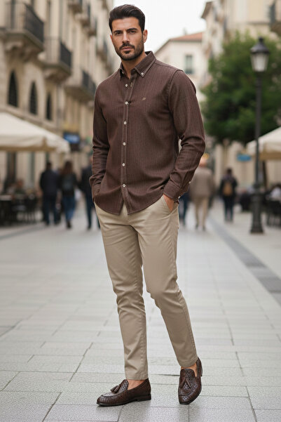 NAZEF Modern Cut High Quality Button Collar 100% Cotton Denim Shirt (Premium Series)