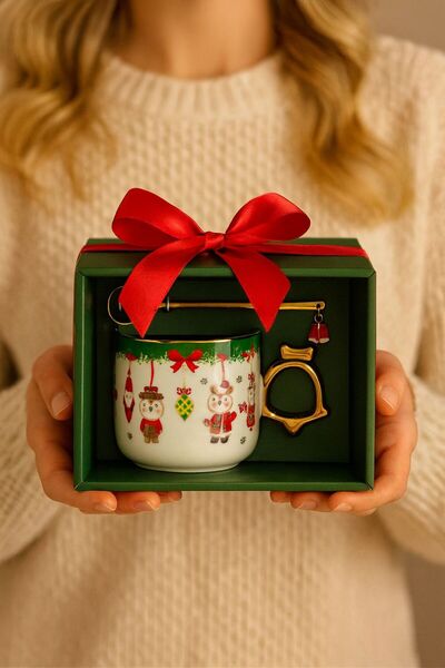 NEWNOW Deluxe Porcelain Mug – New Year's Special Design Mug Set with Gold Detailing, Steel Spoon, and Gift Box