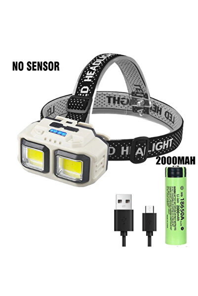 Choice مصباح أمامي LED قوي 2000 مللي أمبير في الساعة بدون مستشعر، 4 أوضاع إضاءة، رأس شحن من النوع C، مخرج مصباح يدوي