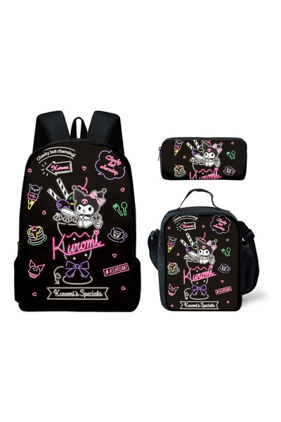 NO BRAND Kuromi Student Backpack, 3-Piece Set, 30x13x40cm, Black