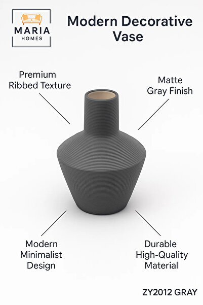 MARIA HOMES Modern Grey Decorative Vase – Textured Ceramic Table Vase for Home & Office Décor