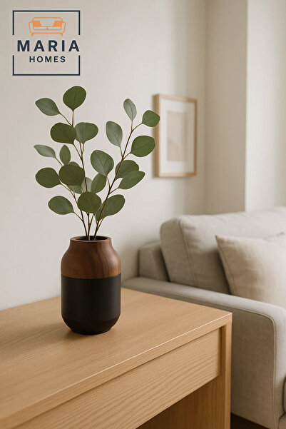 MARIA HOMES Modern Decorative Vase – Matte Black Flower Vase – Wood-Effect Home Decor Accessory