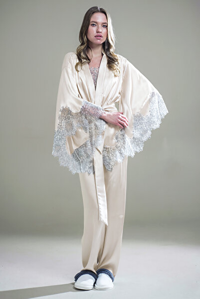 Mita Concept Ekru Saten French Lace Triple Set