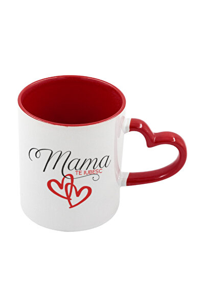 AFFIX THE DIFFERENT PERSPECTIVE Personalized white mug, red heart-shaped interior + handle, Mother Collection, Mother's Day, Model 2