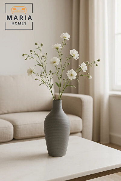 MARIA HOMES Modern Grey Decorative Vase – Ceramic Table Vase for Home and Office Decor