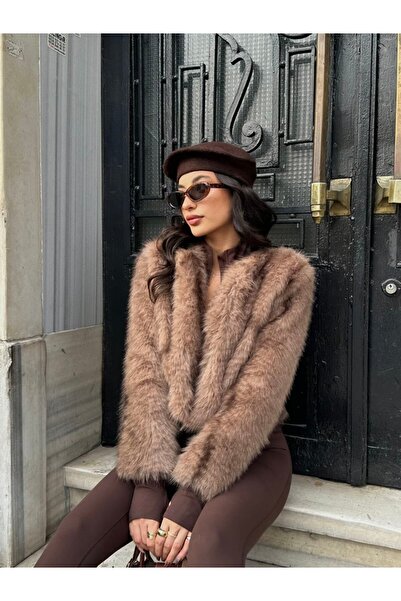 VESS MODA Palton din blană jacquard cu model de vulpe, căptușit în interior