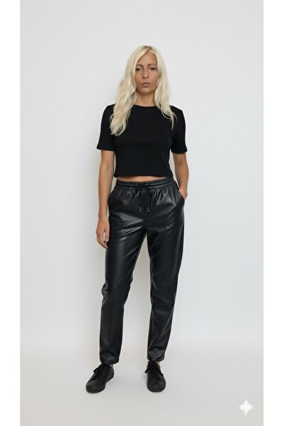 Pia Tija Deri Görünümlü Pantolon