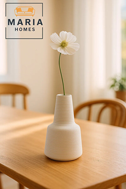 MARIA HOMES Modern White Decorative Vase – Textured Ceramic Table Vase for Home & Office Decor
