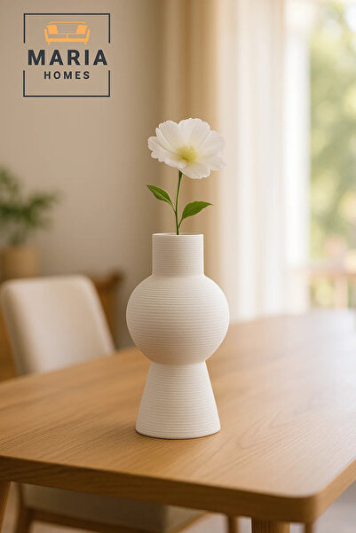 MARIA HOMES Modern White Decorative Vase – Sculpted Ceramic Flower Vase with Textured Design
