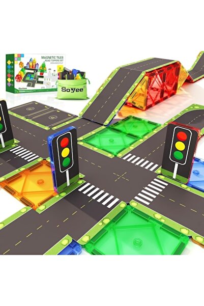 Soyee 3D Magnetic Construction Set Road Toppers, 56 Pieces, Multicolor, Ages 3+