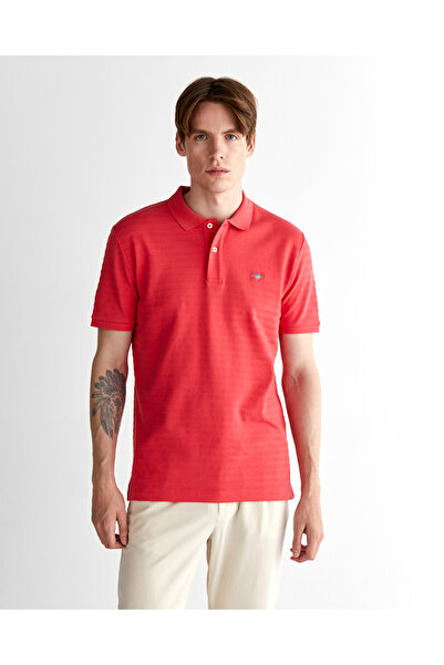 Gant Erkek Kırmızı Regular Fit Çizgili Polo