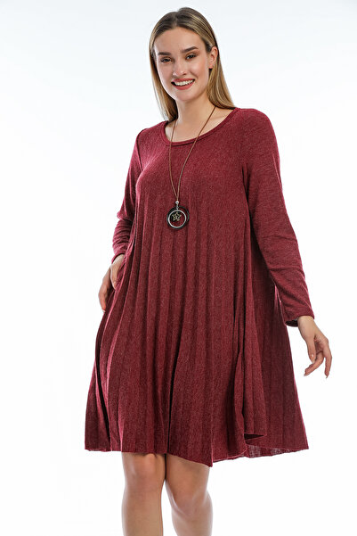 della moor Burgundy Italian Collared Wool Knitwear Dress