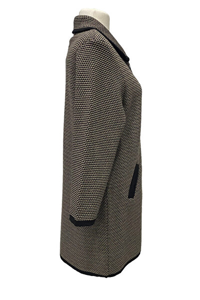 Giyinen Mağazaları Selda Turn-Down Collar Geometric Pattern Buttoned Double Pocket Winter Cardigan